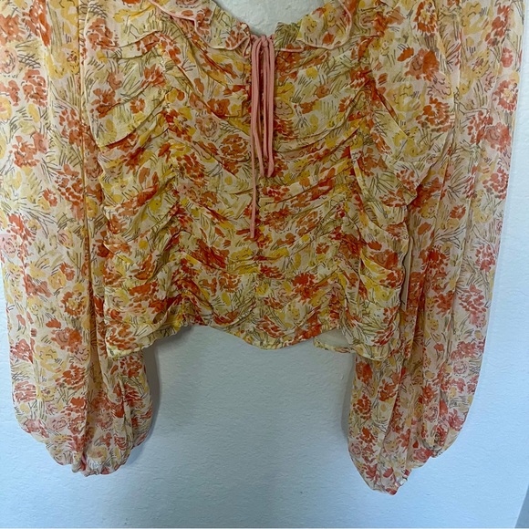 Free People NWT Mabel Ruched Print Blouse Size Large - Picture 7 of 14